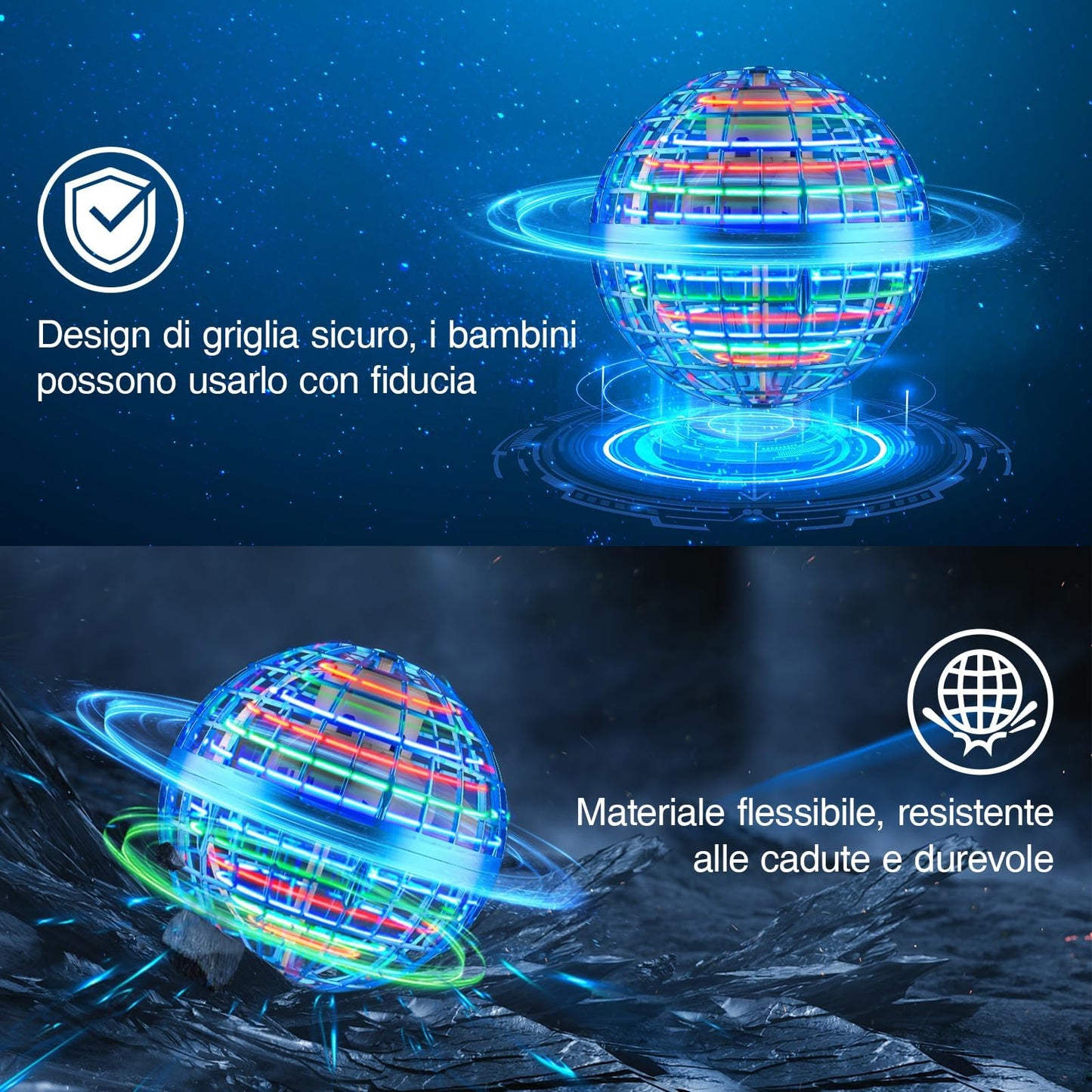 ANOEPUY Flying Ball, Flying Orbi Ball for Kids, Magical Hover Ball with RGB Light, Flying Toy for Boys Girls Gifts 6-12 Years Old (Blue)