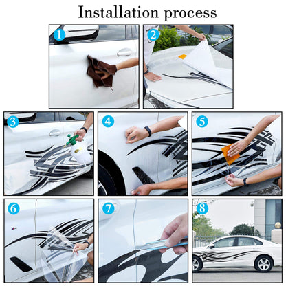 TOMALL 2Pcs 240cm x 39cm Flame Graphics Body Side Sticker Flame Racing Sport Stripes Sticker for Car Universal Vinyl Self-adhesive Decoration Accessories for Truck SUV Off-road Vehicle (white)