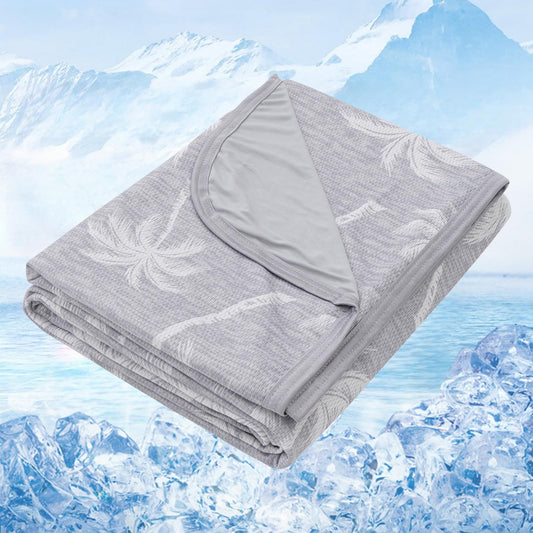VK·LIVING Cooling Blanket for Bed & Heat-Stricken - Double-Sided Cooling Blanket with Q-Max 0.42 and Tropical Pattern, Lightweight Breathable Summer Blanket against Night Sweats for Sofa, Travel, 130x150cm Gray