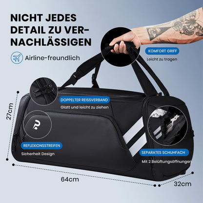 Sports bag for women and men, 58L travel duffel bag with shoe compartment and wet pocket, training bag men sauna bag fitness bag gym bag for fitness, swimming, sports, travel.