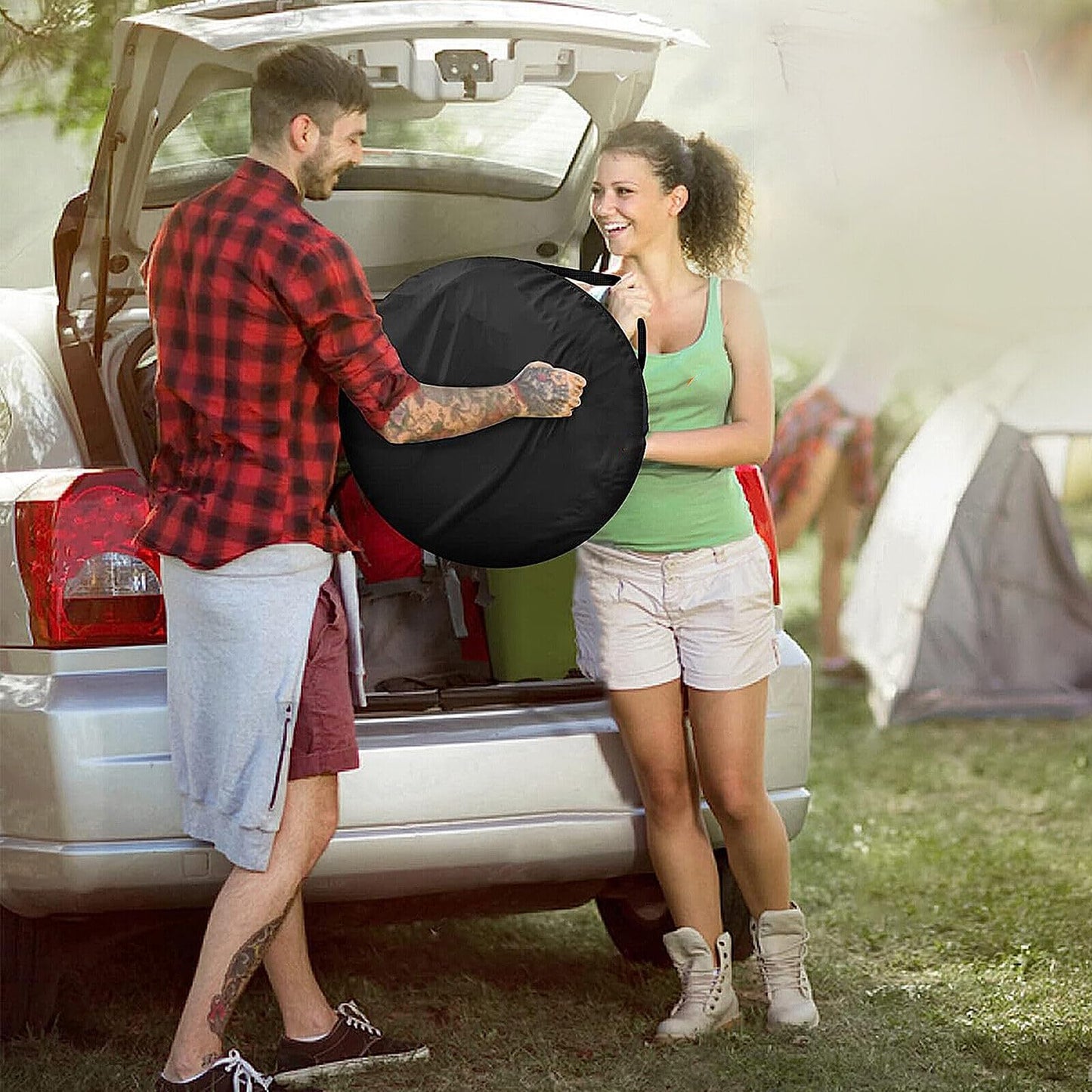 Pop-Up Toilet tent - Black shower tent with UV protection, waterproof polyester, window & carrying bag - Ideal for camping, beach & outdoor activities.