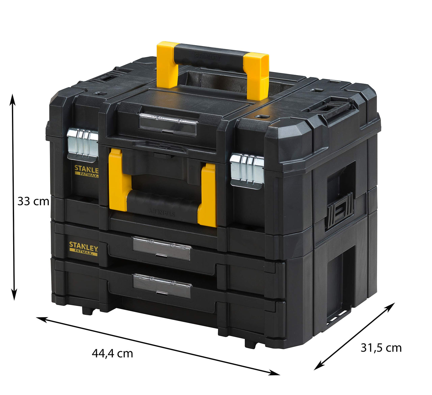 STANLEY FatMax Pro-Stack tool box empty tool case - tool chest (21.5L capacity, with 2 drawers and organizers for small parts, with metal closures) FMST1-71981