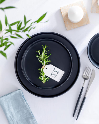 Stoneware dinnerware set for 4 people Manhattan 16 pieces. AWARD WINNER, Cool Urban Stoneware Dinner Set, Bowl and Plate Set, Tableware for 4 people, Pure Living dinner sets in matte black.