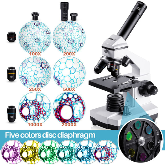 BEBANG 100X-2000X Microscope for Kids Adults, Professional Biological Microscopes for Students School Lab Home