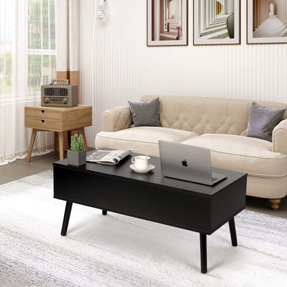 VOWNER Coffee Table, Adjustable Height Coffee Table, Extendable, Retractable Coffee Table, Separate Hidden Storage Compartment, Double Lift Top, Living Room Table, Black