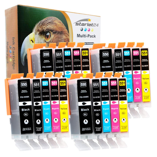 20x printer cartridges replacement compatible for Canon PGI-550 CLI-551 for PIXMA iP-7200 iP-7250 MX-925 iP-8750 iX-6850 MG-5450 MG-5550 MG-5650 MG-5655 MG-6350 MG-6450 MG-6650 MG-7100 MG-7150 MG-7550 MX-725