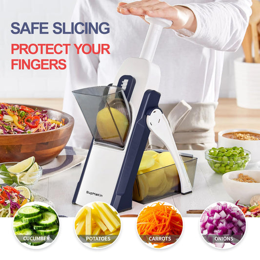 SupMakin Vegetable Slicer, One-Stop Adjustable Vegetable Mandoline Slicer Potato Slicer Cucumber Slicer
