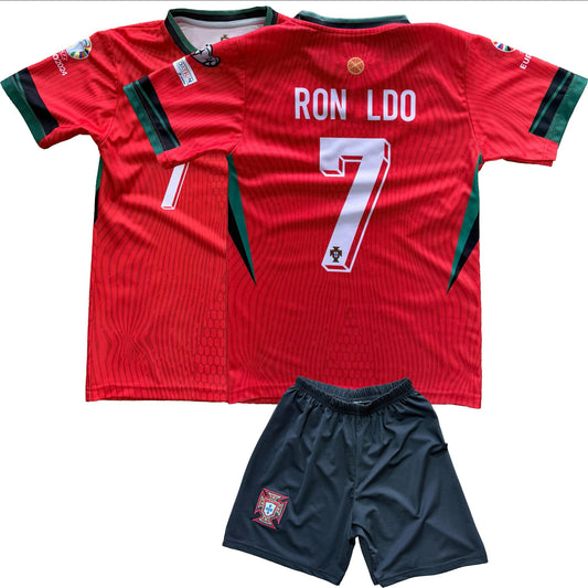 Legend #7 Kids Jersey Set - Portugal 2024/25 Home Fan Outfit in Red with Shorts - Soccer Jersey Boys Retro Style Gift Idea - Sizes 140