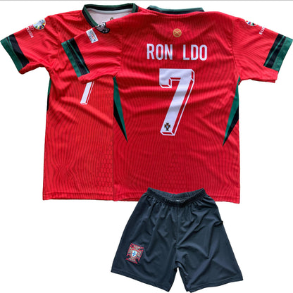 Legend #7 Kids Jersey Set - Portugal 2024/25 Home Fan Outfit in Red with Shorts - Soccer Jersey Boys Retro Style Gift Idea - Sizes 140