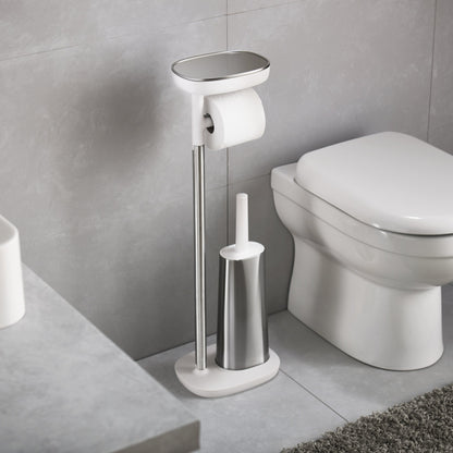 Joseph Joseph Easy Store - toilet paper holder and stand with flexible toilet brush, bathroom storage solution, made of stainless steel.