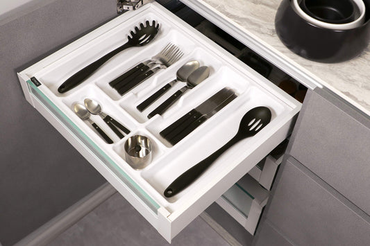 Alusfera cutlery tray for drawers 60 cm - Drawer organizer with compartmentalization - High-quality kitchen drawer organizer for more order - Customizable and easy to clean - 630x430mm Silver