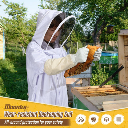 Moontay Beekeeping Suit, sting-proof with removable breathable hood. Full protection bee suit with pockets and elastic cuffs for beekeepers. Professional bee suit for men and women, XXL.