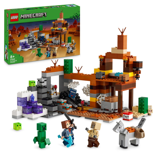 LEGO Minecraft The Badlands Mine - Interactive toy with explorer, creeper, and spider figures, plus a TNT explosion function - Gamer gift for boys & girls 8+ - 21263