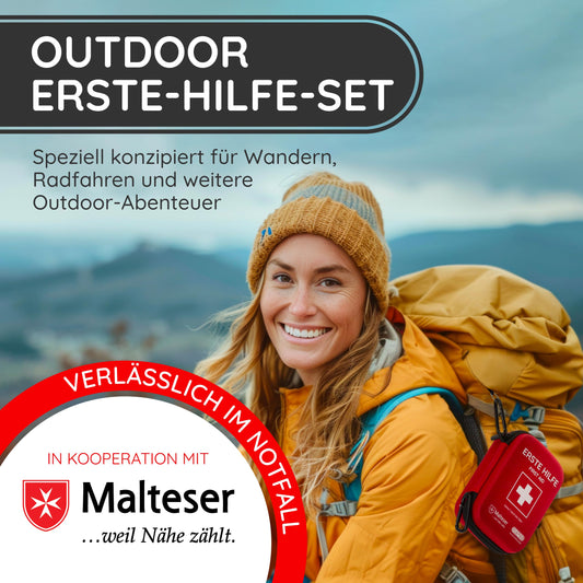 First aid kit outdoor according to DIN 13167 - travel set on the go, for hiking, camping, motorcycle, bicycle - first aid kit for emergencies - practical first-aid set for outdoor activities.