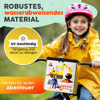 Handlebar Bag Bike Kids - Excavator Yellow - Handlebar Bag, Front Bike Basket Kids, Balance Bike Basket, Kids Bike Basket - Water repellent, Universally fitting