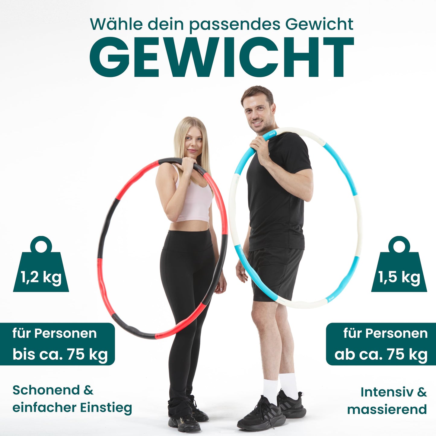 KIANA SPORTS® Hula Hoop Hoop Adult [1.2 & 1.5 kg] - with bag & workout plan - fitness hoop for weight loss - gymnastics hoop with waves - developed in Germany