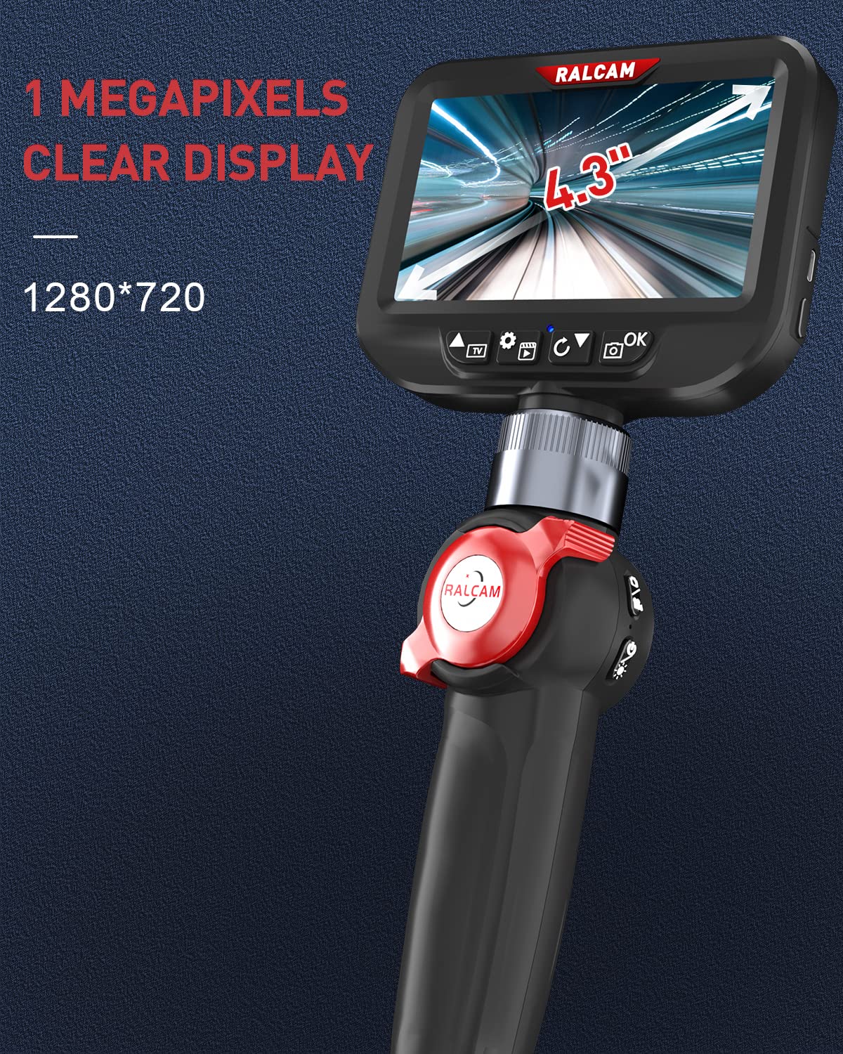 Ralcam Endoscope Camera with Light - 6.2mm Inspection Camera 4.3" HD 720P Pipe Camera, Cameras with 6 LED, IP67 Waterproof 2m Flexible Channel Camera Telescopic Camera Automotive Tool