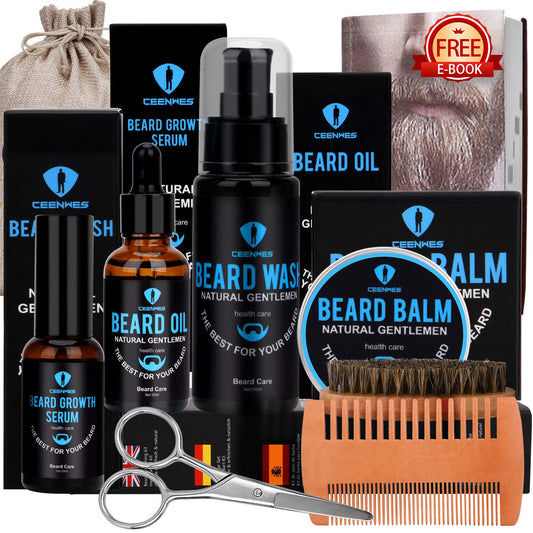 Beard care set gifts 9-piece for beard care set men with free beard shampoo, beard oil, beard balm, beard comb, beard brush, beard scissors, men's beard care, beard growth product, beard set.