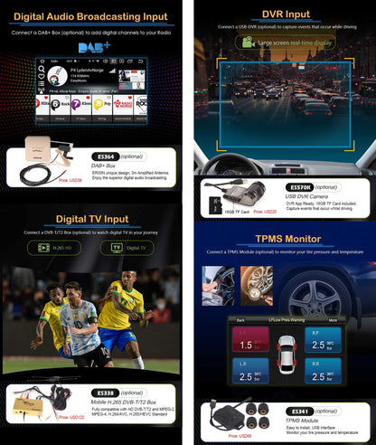 7" Android 14 car radio for VW Touareg T5 Multivan GPS Navigation Carplay Android Auto DSP Bluetooth 5.0 A2DP WiFi 4G Dab+ OBD2 TPMS DVD Touchscreen Octa Core 4GB RAM + 64GB ROM