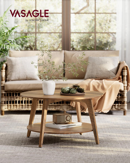 VASAGLE round coffee table, living room table with 2 levels, 80 cm diameter, 45 cm height, easy to assemble, honey brown LCT243K41
