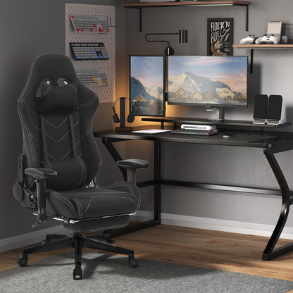 WOLTU Gaming chair fabric for summer, breathable office chair gaming chair ergonomic with lumbar pillow, gamer chair racing PC chair with rocking function & footrest live streaming swivel chair black