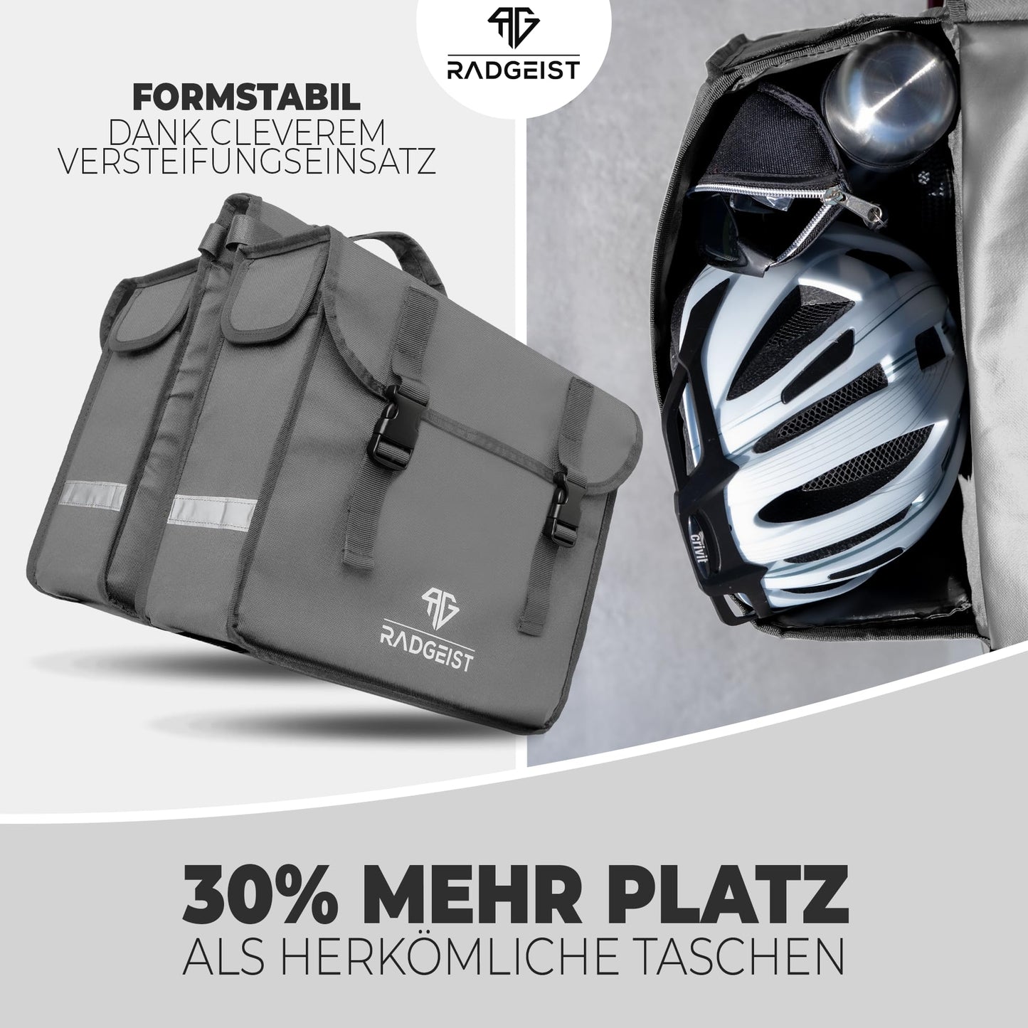 RADGEIST Double Pannier for luggage rack I Double bicycle bag I Luggage rack bag Double bag for bike 30L
