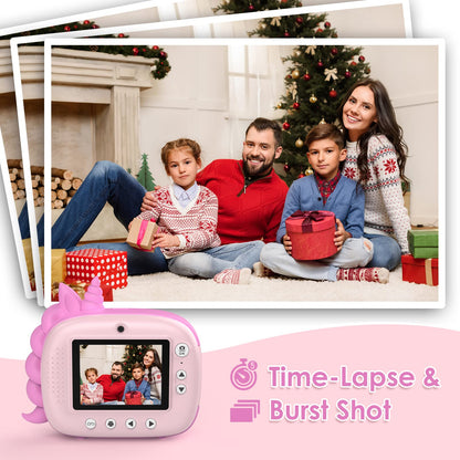 HiMont Children's Camera Instant Camera, Digital Camera for Kids with Printing Paper & 32G TF Card, Video Camera with Colorful Pens & Fun Accessories, Gift for Children 3-14 Years Old (Pink)