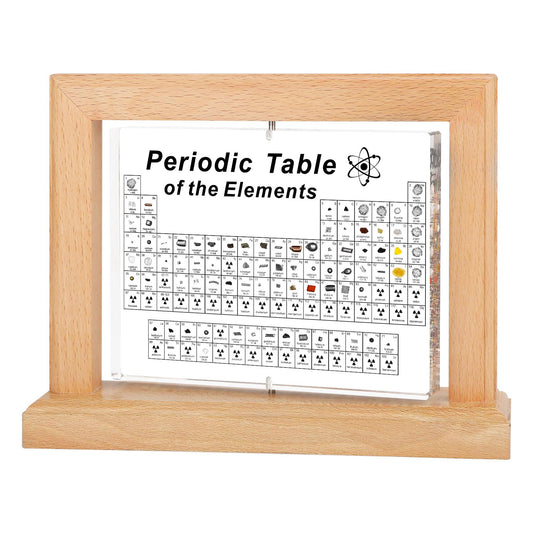 Periodic table with real elements (21 x 16 x 5.5cm), 360° rotatable acrylic periodic table with 83 real element samples, periodic table for educational purposes, great gift for teachers, students, and children.