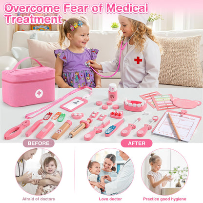 Ophy Doctor's Kit for Kids Wooden Playset, 40 Piece Doctor's Kit for Kids 3, 4, 5 Years Medical Toy With Real Stethoscope Role-Playing Toy EfficientGrip