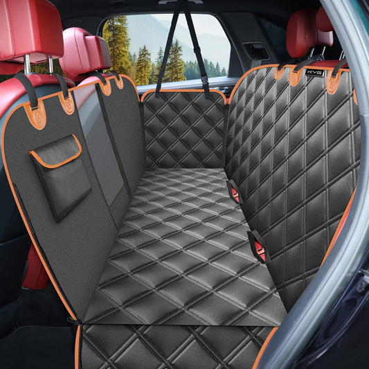 KYG Dog Car Seat Cover for Back Seat with Side Protection and Mesh Window, Scratch-resistant and Water-repellent Dog Car Blanket, Dog Mat, Back Seat Bench, 135 x 148 cm Black