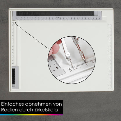 OfficeTree drawing board A4 - Includes carrying case, sliding ruler, set square, and more - A4 drawing board for precise work - DIN A4 drawing board, white
