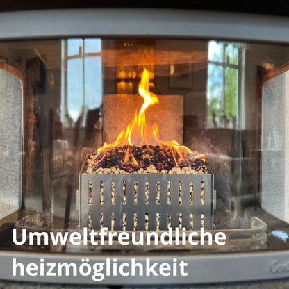USEFUL SWEDEN Pellet Burning Basket - Burn wood pellets in a wood stove or open fireplace, Swedish steel, 17.7 x 24.0 x 17.0 cm dimensions, 2kg, emergency camping stove
