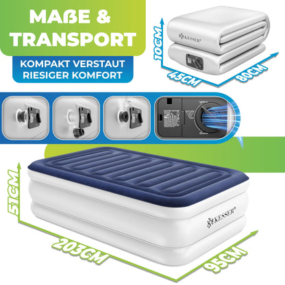 KESSER® Inflatable Mattress Airbed Self-Inflating Guest Bed with Built-In Electric Pump, Air Mattress for Camping or Home Use with Bag, Suitable for 1 Person - 203 x 95 x 51cm