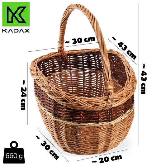 KADAX wicker basket for mushrooms, oval basket for shopping, sturdy picnic basket with handle, bottle basket, basket for the garden, carry basket (mix, 43x30x43cm)