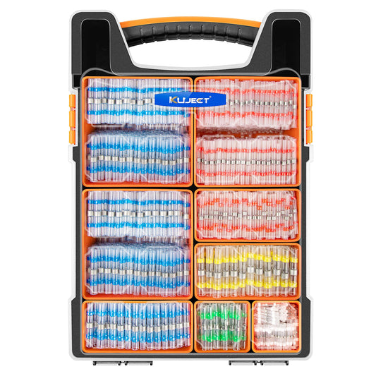 Kuject 1000PCS Solder Seal Wire Connectors AWG 26-10, Marine Grade Waterproof Heat Shrink Wire Connectors in Portable Storage Box with Handle and Removable Organizers (5 Colors/5 Sizes)
