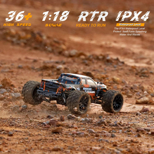 HAIBOXING Remote Control Car 4WD RC Car 36 km/h High Speed 1/18 Monster Truck 2.4GHz All Terrain Waterproof Racing Car Off-Road Vehicle, Crawler Toy Gift for Kids Adults