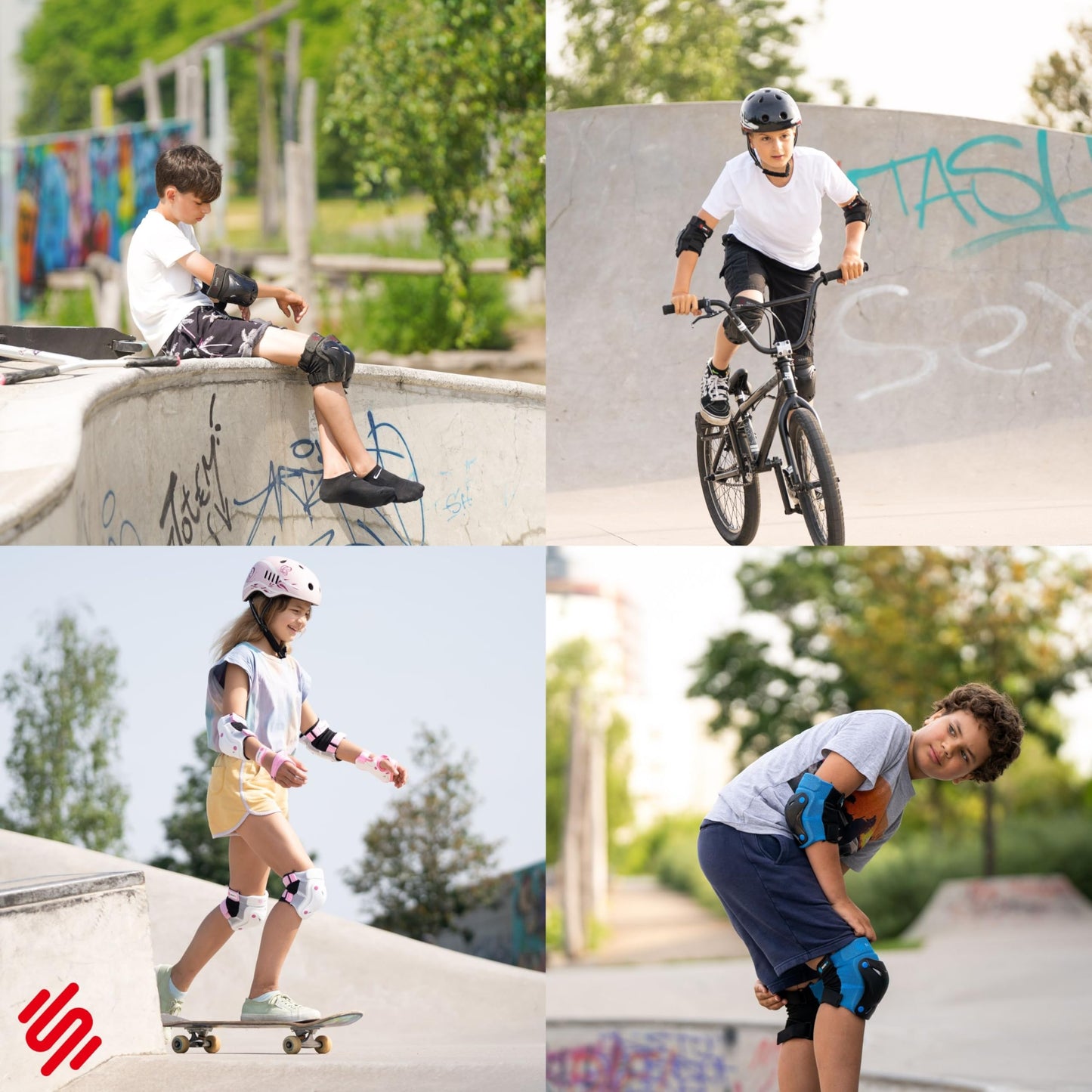 SKATEWIZ Kids Knee Pads Inliner Protector Set [6 pieces] - Knee and Elbow Guards - Safety gear for skateboarding and inline skating - Protect-1 Blue Size XS