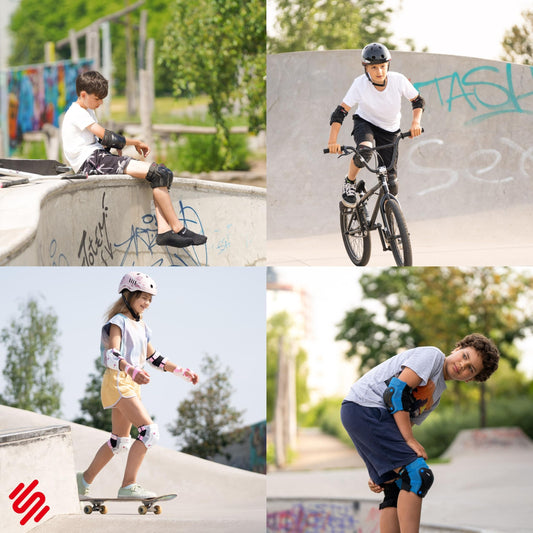 SKATEWIZ Kids Knee Pads Inliner Protector Set [6 pieces] - Knee and Elbow Guards - Safety gear for skateboarding and inline skating - Protect-1 Blue Size XS