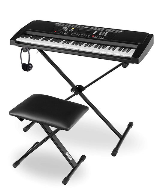 Funkey Super Kit 61 Key Keyboard Set - Beginner keyboard with 100 sounds & rhythms - Includes stand, bench, and headphones - Black