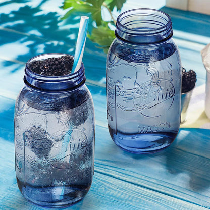 Tebery 6 Pack 32oz Blue Mason Jars with airtight lids & bands, 1 Liter Regular Mouth Quart Glass Canning Jar for fermenting, pickling, storage, DIY crafts & decoration.
