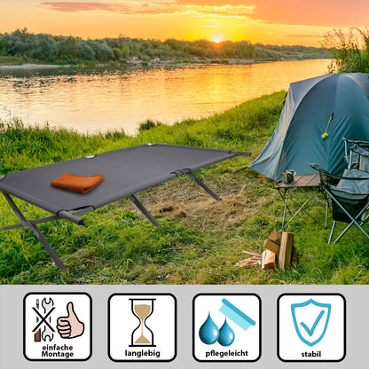 BB Sport folding camp bed 190 x 64 x 41 cm Sturdy camping bed 180kg load capacity Portable Convenient Travel bed Steel frame 600D Oxford fabric Carry bag Guest bed Foldable, Color: grey