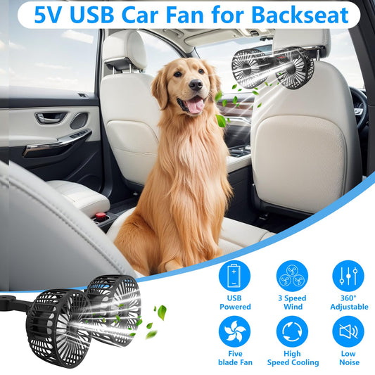 Exsivemy Car Vent Fan, USB Fan, 360° Rotatable Dual Head Fan, 2 Speeds Dual Fan, Car Fan, Car Vehicle Fan for Truck Van SUV RV (black-2)