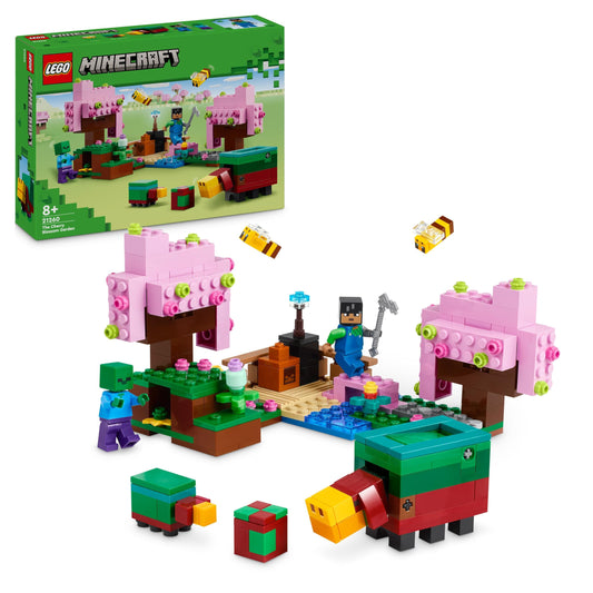 LEGO Minecraft The Cherry Blossom Garden - Toy with trees, Sunny figure, bees and bridge like a zombie - Playset with sneaky function - Gamer gift for boys & girls aged 8 and up - 21260