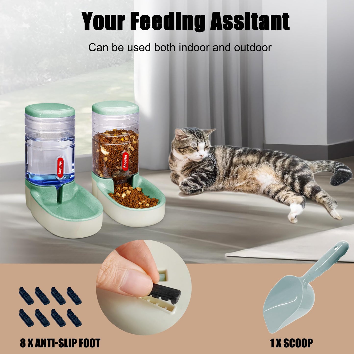 Automatic feeder for small and medium-sized pets, 3.8L, travel feeder and water dispenser for dogs, cats, pets (Green)