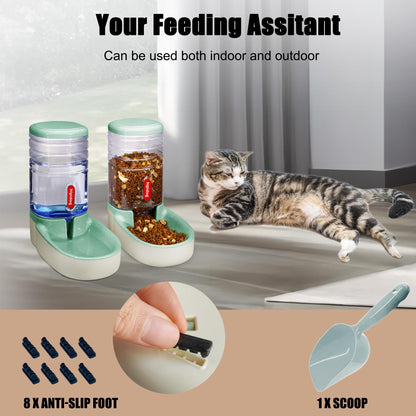 Automatic feeder for small and medium-sized pets, 3.8L, travel feeder and water dispenser for dogs, cats, pets (Green)