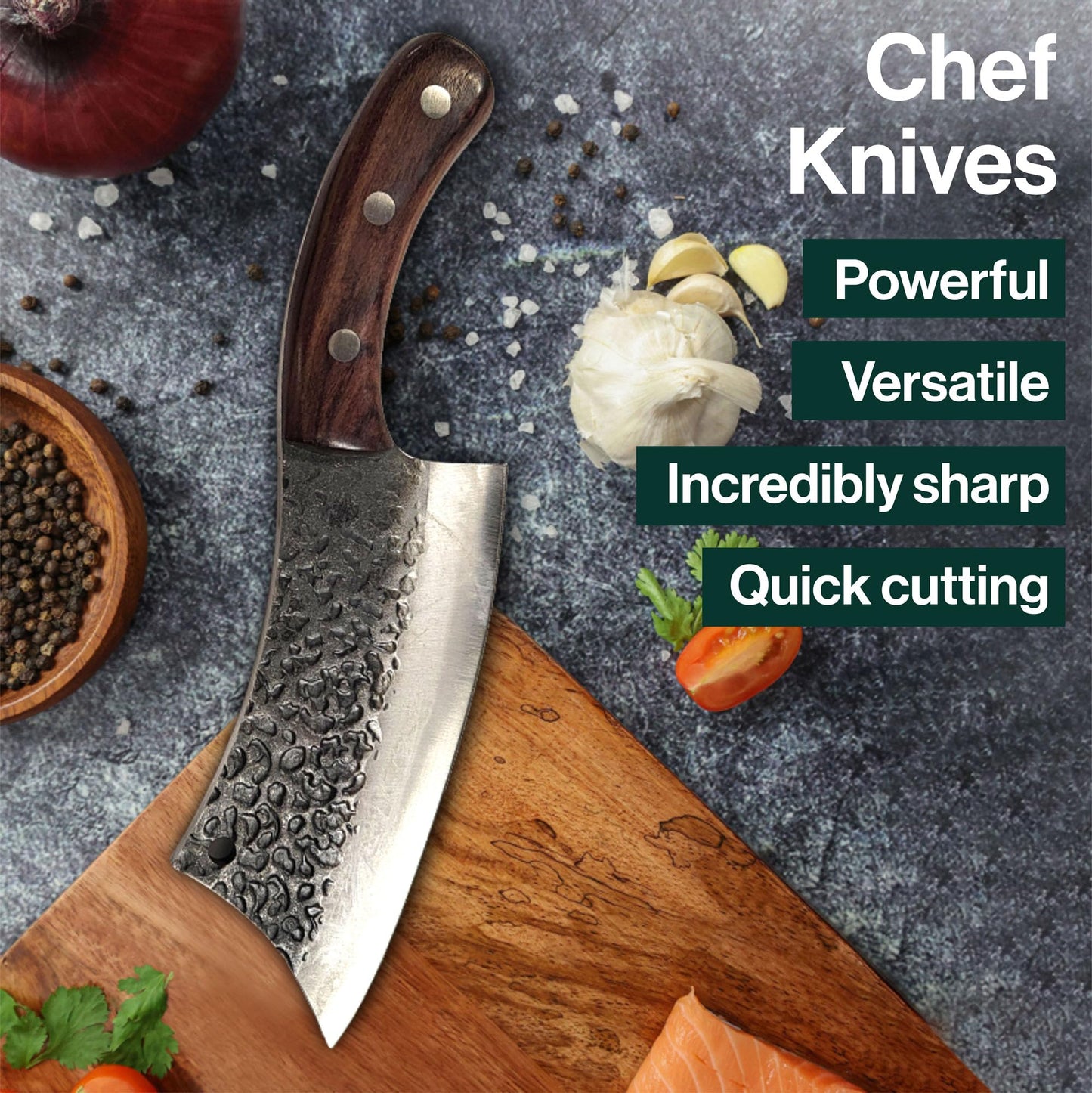 Serbian kitchen knives (butcher knife & cleaver), 2-piece cleaver set, forged chef knife with sheath and sharpening strap, for slicing vegetables, chef knife set for home, camping & BBQ.