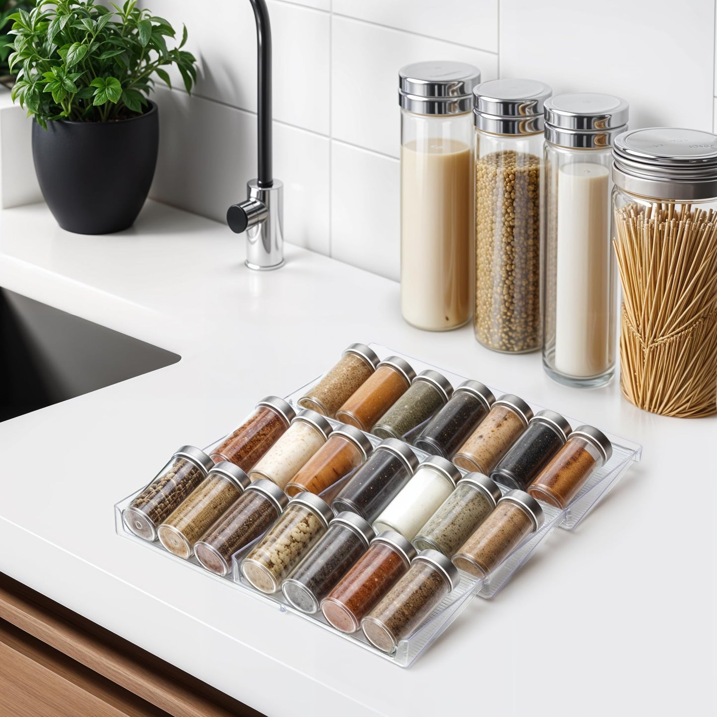 BELLE VOUS Spice Rack Drawer Pull Out, Spice Organizer Drawer 3 Tiers (2 Pcs) - Spice Storage Drawer Insert for Salt, Spices, Vitamins