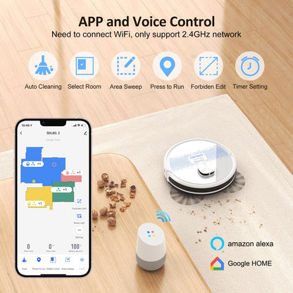 Lubluelu robot vacuum with mopping function 3-in-1, 4000Pa suction robot with laser navigation and 5 maps, 55 dB robot vacuum with app control, perfect for pet hair, carpets, hard floors, white (SL60D)