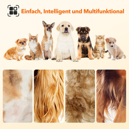 Dog grooming clipper - Intelligent quiet clipper, three modes hair trimmer for dog and cat with long battery life, rechargeable cordless pet hair trimmer with patented clipping head.