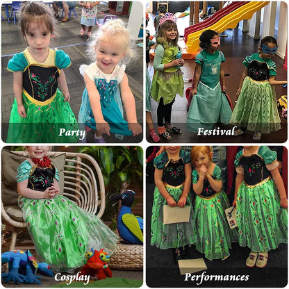 "URAQT Girl Costume Dress, Kids Princess Costume for Carnival Party Cosplay Disguise Halloween Celebration Birthday, with Accessories Crown Wand, 130CM"